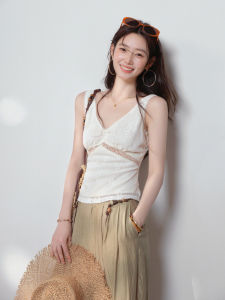 Lace Embroidery V-Neck Waist-Shaping Cami Top