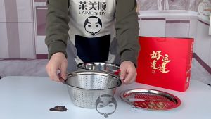 Bộ 3 Món Inox Bào Rau Củ Qủa Bao Gồm Thau Rổ Đựng Tiện Lợi size 26cm