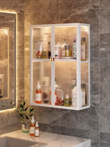 ACB LUCKY STAR Space Saving Bathroom Cabinet with Towel Bar Wall Mounted No Drilling Over Toilet Storage Organizer for Laundry Room Kitchen Shelf Shampoo Holder and Medicine Cabinet