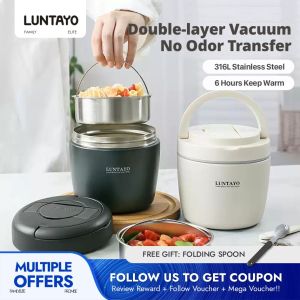 Japan Luntayo 316L Stainless Steel Lunch Box Extra-Long Keep Warm Multi-Layer Bento Box With Handle And Tableware