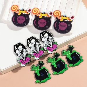 10pcs/lot Halloween Skull Coffin Eyeball lollipop Poison Pot Acrylic Charms Pendant for DIY Earring Keychain Jewelry Accessories