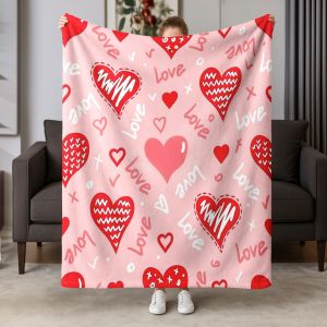 VIKAMA Valentines Day Flannel Blanket Skin Friendly Soft Pink Love Bedroom Sofa Blanket Couple Gift Home Decoration