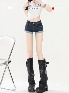 MZVZ | Vintage Embroidery Low Waist Cuffed Hot Pants