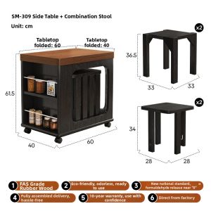 QUYUAN | Vintage Style Foldable Solid Wood Coffee Table