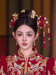 เครื่องประดับผมผ้ากำมะหยี่สีแดง ดอกเดซี่ ลายมังกรและนางฟ้า เครื่องประดับผมสำหรับเจ้าสาว ชุดกี่เพ้า ชุดราตรี ชุดกี่เพ้า