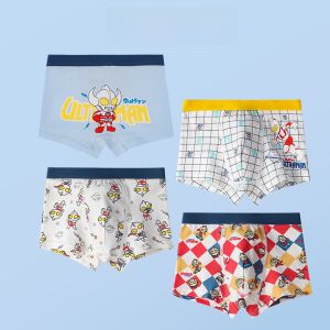 miiow | Pure Cotton Boys Underwear Catman Ultraman Cartoon Print Comfortable Breathable Boys Boxer Shorts Anti Slip Suitable For Kids