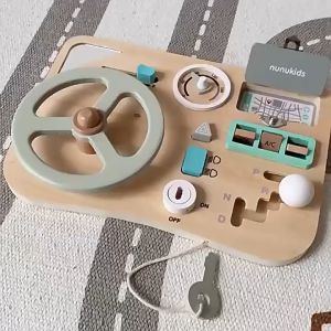 Wooden Steering Wheel Simulation Busy Board - Childrens Pretend Play Learning to Drive Montessori Early Educational Toy - Mainan Budak Kanak - 蒙氏早教教育方向盘模拟忙碌板儿童过家家学习开车益智玩具