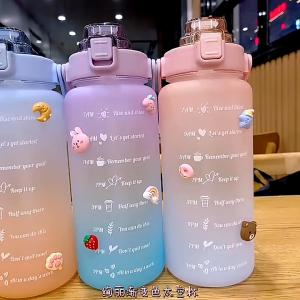 Bình Nước 2L Nhựa PETG Cao Cấp Có Vạch Thời Gian Nhắc Uống Nước Nắp Chống Tràn Quai Xách Tiện Lợi