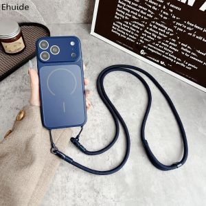 Official Magnetic Lanyard Case For iPhone 17 Pro Max 18 14 15 16 Shockproof Candy Crossbody Neck Cord Strap Litchi Skin PC Cover