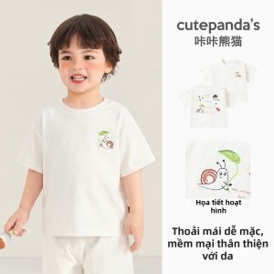 CUTEPANDAS | Áo Thun In Hình Thú Nhỏ Dễ Thương Tay Ngắn 100% Cotton Cho Trẻ Em