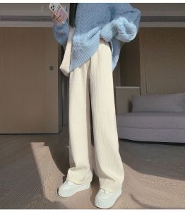 กางเกงขายาวทรงหลวมเอวสูง ผ้าขนแกะหนา สำหรับผู้หญิงไซส์ใหญ่ ฤดูใบไม้ร่วง/ฤดูหนาว กางเกงขายาวลำลอง ทรงหลวม สไตล์อเนกประสงค์ ผ้าขนแกะหนา ความยาวปานกลาง