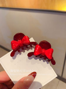 Retro Red Bowknot Hair Clip Womens Small Size Half Updo Hair Clamp Shark Clamp New Years Hair Clip Fashionable Hair Accessories