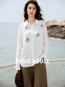 Basic House | Blue Embroidered Loose Fit Versatile Womens Shirt