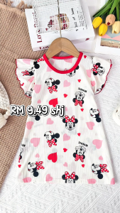 CantikBaby Baju Tidur Bayi & Kanak-Kanak Lengan Flutter A-line Corak Comel Kain Sejuk 1Tahun-6Tahun Cute KS Pyajamas Sleepwear
