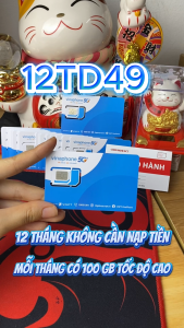 SIM VINA GÓI 12TD49 - SIM 5G TRỌN GÓI 360 NGÀY DÙNG MẠNG TẸT GA KHÔNG LO VỀ GIÁ - BẢO HÀNH 1 ĐỔI 1 FREESHIP - CHƯA KÍCH HOẠT.