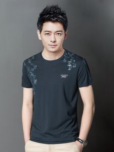 ROMON | Lormen Mens Short Sleeve T-Shirt Summer Thin Fashion Loose Casual Ice Silk Printed Round Neck Base Shirt Polyester Cotton Silk