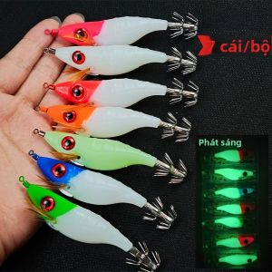 Bộ 7 Mồi Câu Mực Phát Sáng Ngang 10cm Mồi Câu Tôm Phát Sáng Nước Mặn Phụ Kiện Câu Mực Bạch Tuộc Chân Lưới Dành Cho Câu Cá Biển Sông Hồ