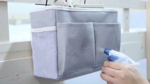 Bedside Caddy Hanging Bed Organizer Storage Bag Pocket for Dorm Rooms Bed Rails Nightstand Hanging Bag Cotton Linen Bedside Storage Pocket Organizer Basket