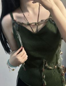 plus Size Knitted Strap Vest Womens Summer New Design Slimming Sleeveless Top Retro Style Pure Color Commute Friendly