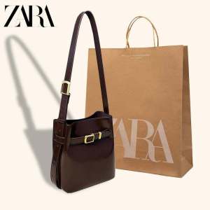 Zar South Korea Niche Style Homemade Oil Wax Leather Minimalist Small Bucket Bag Retro Shoulder Crossbody Casual Small Bag for Women