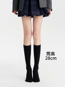 Over-Knee Long Tube Socks Womens High Pressure Stockings Black JK Leg Shaping Velvet Fabric Spring 2025 FUKUSKE Socks