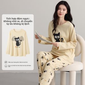 MiiOW | Bộ đồ ngủ cotton nguyên chất dành cho nữ có đệm ngực chống nhô trồi phong cách ngọt ngào Bộ đồ mặc nhà mùa thu 2025 MiiOW Cat Person