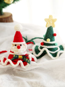 หมวกผู้ชายสุนัขถักนิตติ้ง เสื้อผ้าสุนัข ชุดปีใหม่ หมวกคริสต์มาส ชุดกันหนาวสำหรับแมว สร้อยคอสุนัข ของตกแต่ง เส้นใยโพลีเอสเตอร์