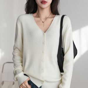 YUEXINYIRONG | Womens V-Neck Pure Cotton Knit Cardigan Loose and Flattering
