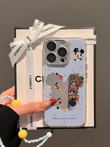 Original Cartoon Floral Hollow out Mickey Apple 16ProMax iPhone 17Pro Protective Case Mirror Makeup Cover Cute Personality Design