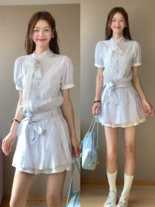 BeautyMark | Korean College Style Striped Shirt Dress Women Summer 2025 New Unique Beautiful Short Skirt Sweet High Waist A-Line Dress