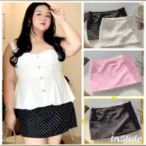 DD KPC Summer Beach Everyday Wear Casual Plus Big Size Polkadots Skirt - with Inner Shorts - with inner shorts - fits up to 42 inches - current trend - effortless easy to wear - simple but cute skirt - fabric from abroad - cotton fabric - timeless pie
