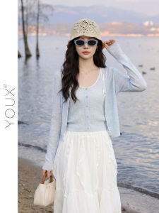YOUXIANG | Bộ Đồ Knitted Màu Xanh Nhạt Mới hè 2026