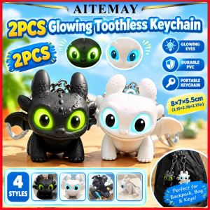 Aitemay 2pcs Funny Dragon Couple Keychain Light Up Toy Glowing Eyes Squeeze Pendant Creative Backpack Decor Gift For Boys Girls