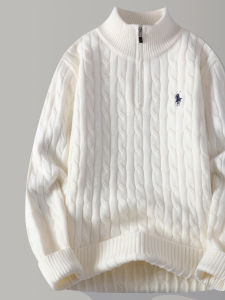 Kawadu | Knit Sweater with Cable Pattern Half-Zip Relaxed Fit Stand Collar Pullover Coat