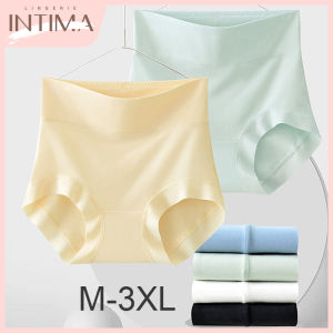 INTIMA High-Quality Cotton Panties For Women High Waist Tummy Control Seamless Breathable Antibacterial Crotch Plus Size Fat Girl Underwear Solid Color