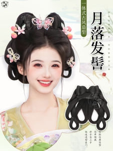 Integrated Hanfu Wig Full Hair Pad Ancient Style Bun Hairstyling Accessory Easy Wear Simple Modification High Temperature Silk