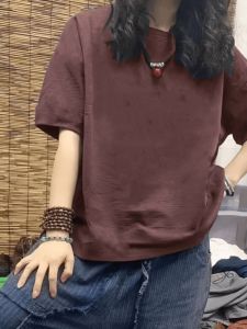 Export Export European Goods Brand Counter Broken Code Female Loose Plus Size Pure Cotton Short Sleeve T-Shirt Western Style Youthful-Looking Tops Summer