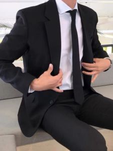 Casual Loose Mens Black Suit Jacket Spring Autumn Korean Style Student Formal Top Trendy Single-breasted Westwear