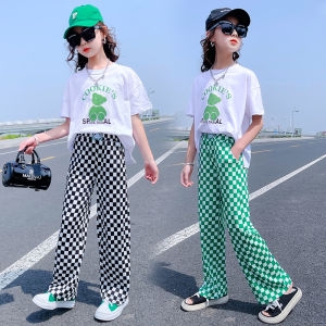 Girls Summer Outfit Thin Short Sleeve Two-Piece Set Fashionable Childrens Clothing Cotton Material Korean Style Cartoon Print