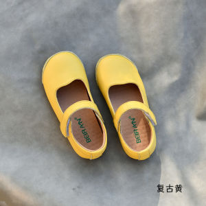 Bieren Girls Leather Shoes Soft Bottom Real Leather Princess Style Childrens Footwear in White Black And Yellow Colors