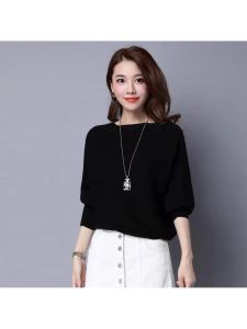 Loose Batwing Sleeve Knitted Sweater Short Style Long Sleeve Base Shirt Spring Autumn New Arrival Simple Design Polyester Fiber