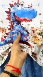 Cotton Terno for Kids Boy basic white dinosaur denim short 1-5yrs old E47