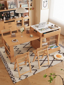 Extendable Solid Wood Island Table Kitchen Dining Table Wood House Style Rock Plate Surface Japanese Rustic Original Wood Wind