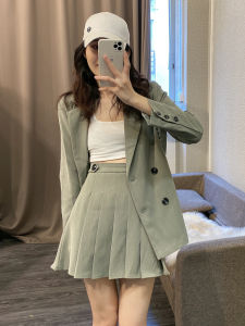 High Waist A-Line Mini Skirt Womens Spring Autumn 2023 Slimming Pleated Skirt Suit Fabric Drapey Style Korean Commute
