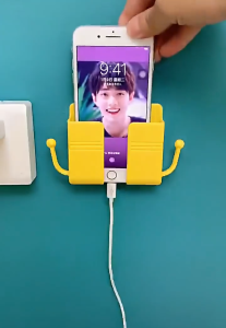Holder Multifungsi Tembok 2 Kait - Penyimpanan Gadget & Charger dengan Warna Elegan