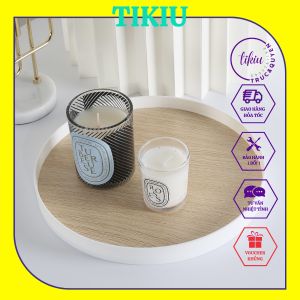 Khay Nhựa Dĩa Nhựa Ins Vân Gỗ Màu Trắng Ngà 26 cm Dùng Decor Trang Trí TIKIU