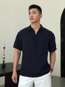 Áo Thun Polo Nam Vải Lanh Cotton Mùa Hè Tay Ngắn Thoáng Khí Nhẹ Phong Cách Mỹ Cổ Polo Vải Lanh Cotton Tay Ngắn