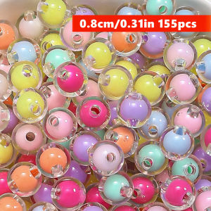 8mm 155pcs Acrylic Round Beads Loose Spacer Beads Suitable for Diy Making