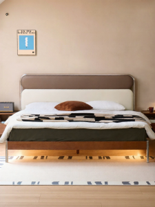 WEISHA | Small Apartment Friendly Soft Back Vintage Style Two-Tone Wooden Bed