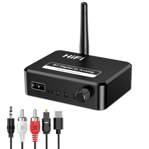 Brifit Bluetooth 5.1 Receiver for Home Stereo Low Latency & HD Music Audio Bluetooth to RCA Adapter for Stereo/Speakers/Wired Speakers/Home Music Streaming Stereo System Support Optical AUX 3.5mm